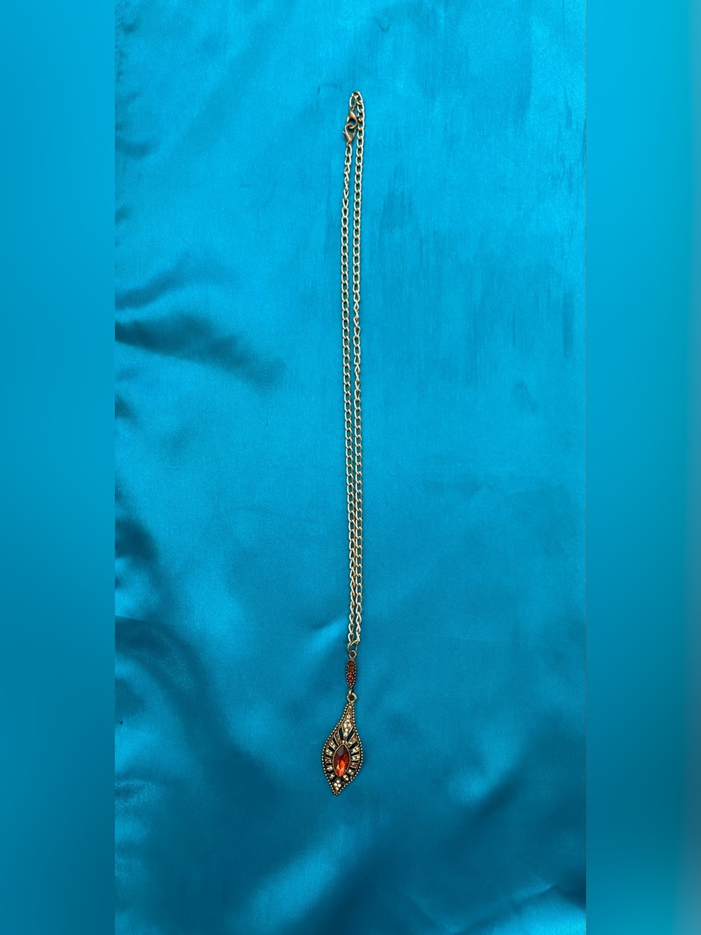 Gold-tone Necklace with Amber Teardrop Pendant